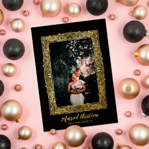 Carte De Vœux En Aluminium Frame Marié Noël Black Photo