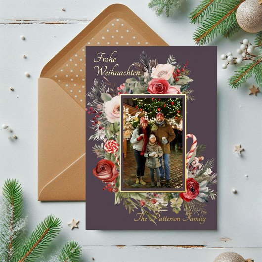 Carte De Vœux En Aluminium Frohe Weihnachten Photo Floral Foil Allemand