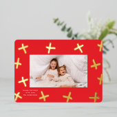 Carte De Vœux En Aluminium Frontière moderne Gold & Red Christmas Croix (Debout devant)