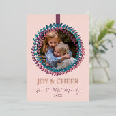 Carte De Vœux En Aluminium Fun Blush Pink Turquoise Blue Wreath Rose Or (Debout devant)