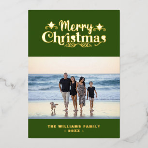 Carte De Vœux En Aluminium Fun Family Custom Photo Green Gold Joyeux Noël