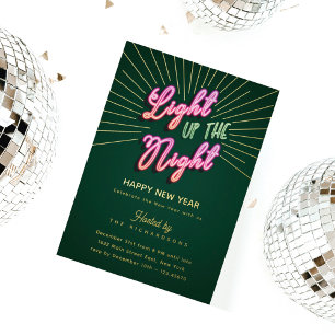 Carte De Vœux En Aluminium Fun Retro Rose Green Neon Bonne fête du Nouvel An