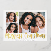Carte De Vœux En Aluminium Funky Modern Merriest Christmas Script 3 Photo (Recto)