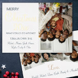 Carte De Vœux En Aluminium Funny Christmas Photo Collage<br><div class="desc">Une carte de Noël familiale moderne et élégante célébrant l'année 2022. Le script en feuille d'or mettant en évidence la fête ajoute à la gravité du message saisonnier. Votre nom de famille et vos photos sont à l'envers ! Les photos horizontales et les trois photos carrés à l'arrière sont toutes...</div>