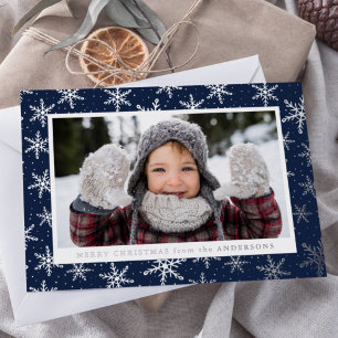 Carte De Vœux En Aluminium Galets de neige dorés Photo Marine et Argent