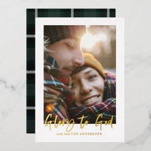 Carte De Vœux En Aluminium gaufrage script gloire à dieu tartan vert photo