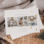Carte De Vœux En Aluminium Gilded Forest | Elegant Christmas Photo Collage<br><div class="desc">A modern and elegant Christmas holiday card design featuring three square photos aligned side by side on a white background dotted with gold foil pine trees. Personalize with your custom holiday greeting,  family name and the year.</div>