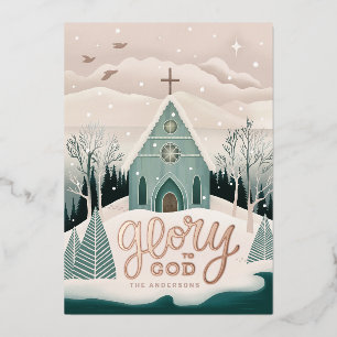 Carte De Vœux En Aluminium Gloire à Dieu   Église de Noël religieuse d'or