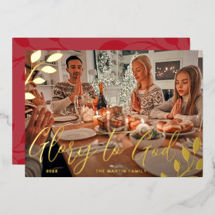 Carte De Vœux En Aluminium Gloire à Dieu Photo botanique rouge de Noël