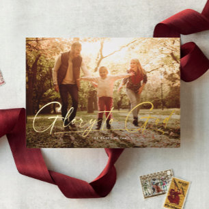 Carte De Vœux En Aluminium Gloire à Dieu religieux une photo moderne de Noël