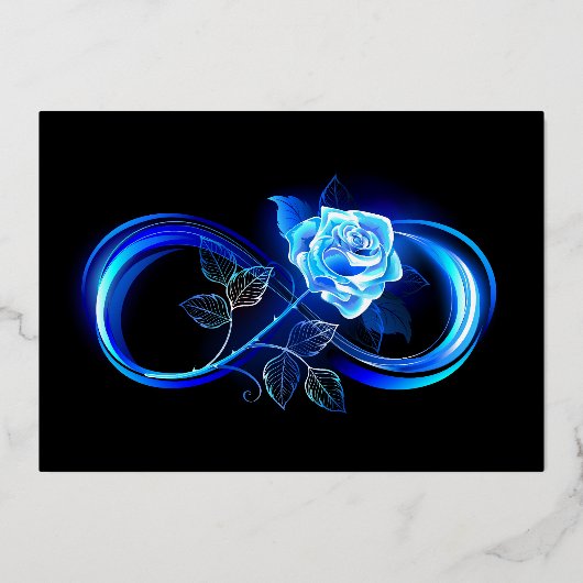 Carte De Vœux En Aluminium Glowing infinity with blue rose (Recto)