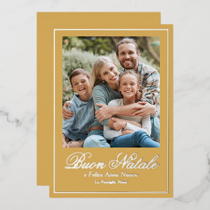 Carte De Vœux En Aluminium Gold Buon Natale e Felice Anno Nuovo Script Photo