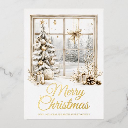 Carte De Vœux En Aluminium Gold Christmas Window Foil Holiday Card (Recto)