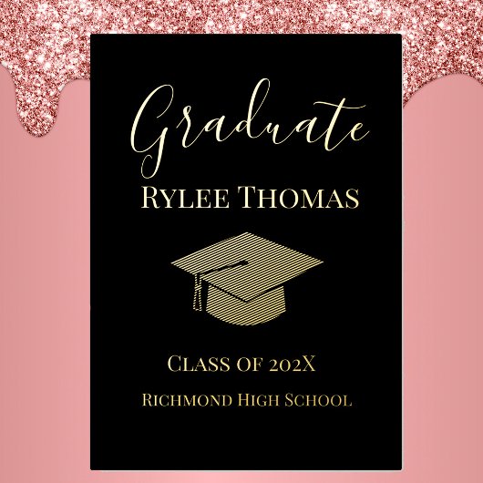 Carte De Vœux En Aluminium Gold Foil Black Arrière - plan Graduation Faire-pa