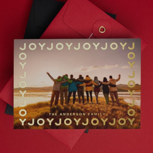 Carte De Vœux En Aluminium Gold Joy Joy Joy Frame PHOTO Noël