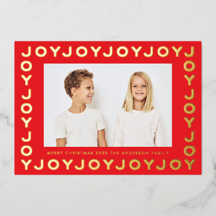 Carte De Vœux En Aluminium Gold JOY JOY JOY JOY Christmas Photo RED Frame