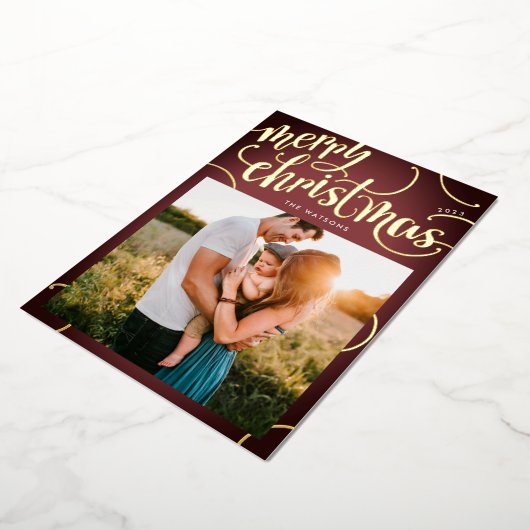 Carte De Vœux En Aluminium Gold Joyeux Noël Lettre cadre Gradient Photo (Rotation)