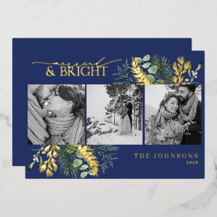 Carte De Vœux En Aluminium Gold Navy Blue Marié & Bright Black White Photo