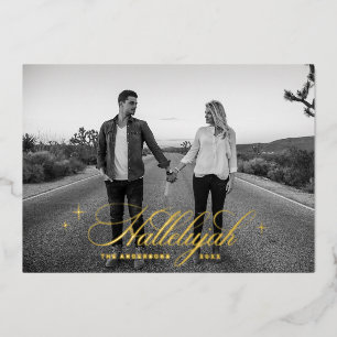Carte De Vœux En Aluminium Gold Script Hallelujah Christmas Photo religieus