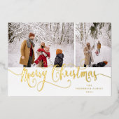 Carte De Vœux En Aluminium Gold Script Joyeux Noël Tartan Photo (Recto)