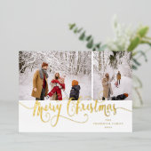 Carte De Vœux En Aluminium Gold Script Joyeux Noël Tartan Photo (Debout devant)