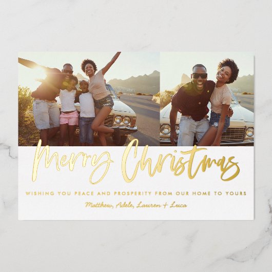 Carte De Vœux En Aluminium Gold script Noël 2 photo moderne (Recto)