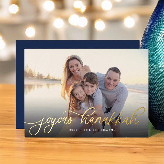 Carte De Vœux En Aluminium Gold Script Overlay l Hanoukka Photo