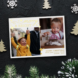 Carte De Vœux En Aluminium Gold Stars Merry & Bright 2 Photos