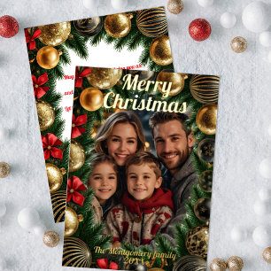 Carte De Vœux En Aluminium Golden Baubles Pine Branches Holiday Wreath Photo