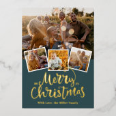 Carte De Vœux En Aluminium Golden Joyant Noël Elégant collage photo (Recto)