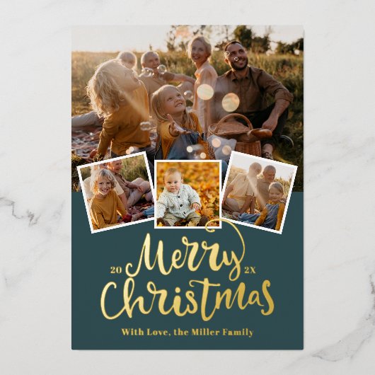 Carte De Vœux En Aluminium Golden Joyant Noël Elégant collage photo (Recto)