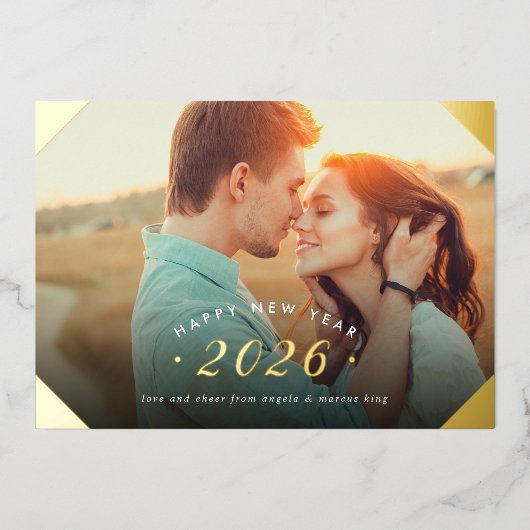 Carte De Vœux En Aluminium Golden Photo Overlay Bonne année (Recto)