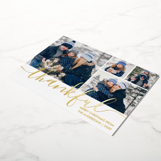 Carte De Vœux En Aluminium Grâces Script 4 Photo Christmas Gold (Rotation)