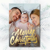 Carte De Vœux En Aluminium GRAND SCRIPT OR moderne Joyeux Noël