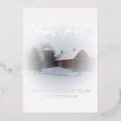 Carte De Vœux En Aluminium Grange rouge enneigé Joyeuses Fêtes (Recto)