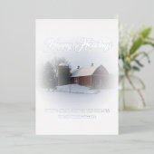 Carte De Vœux En Aluminium Grange rouge enneigé Joyeuses Fêtes (Debout devant)