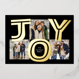 Carte De Vœux En Aluminium Gras joie trois photo moderne noir Noël