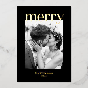 Carte De Vœux En Aluminium Gras Joyeux Mariage de Noël Photo Black Gold