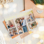 Carte De Vœux En Aluminium Gras Moderne Cinq Photo Happy Gold<br><div class="desc">Envoyez des voeux chaleureux cette saison de vacances avec cette carte de vacances unique et mignonne, moderne et audacieuse cinq photos en feuille d'or heureuse. Son design simple et minimaliste présente des éléments d'inspiration boho en feuille d'or. Célébrant l'esprit festif de décembre, ce design apporte une touche joyeuse et amusante...</div>