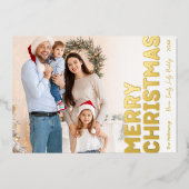 Carte De Vœux En Aluminium Gras moderne photo complète Joyeux or de Noël (Recto)