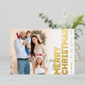 Carte De Vœux En Aluminium Gras moderne photo complète Joyeux or de Noël (Debout devant)