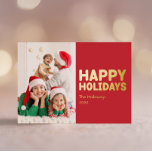 Carte De Vœux En Aluminium Gras moderne Red One photo Joyeux et brillant or<br><div class="desc">Envoyez des voeux chauds cette saison de vacances avec cette carte de vacances unique et mignonne, moderne et audacieuse rouge une photo joyeuse et brillante feuille d'or. Son design simple et minimaliste présente des éléments d'inspiration boho en feuille d'or. Célébrant l'esprit festif de décembre, ce design apporte une touche joyeuse...</div>