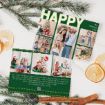Carte De Vœux En Aluminium Gras Moderne Vert Huit Photo Happy Gold<br><div class="desc">Envoyez des voeux chauds cette saison de vacances avec cette carte de vacances unique et mignonne, vert moderne et audacieuse huit photo en feuille d'or heureuse. Son design simple et minimaliste présente des éléments d'inspiration boho en feuille d'or. Célébrant l'esprit festif de décembre, ce design apporte une touche joyeuse et...</div>