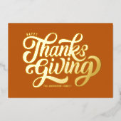 Carte De Vœux En Aluminium Gras Script Orange Happy Thanksgivin (Recto)