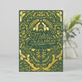 Carte De Vœux En Aluminium Green Botanical & Gold Joyeux Noël (Debout devant)