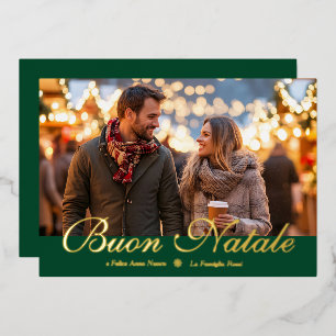Carte De Vœux En Aluminium Green Buon Natale e Felice Anno Nuovo Script Photo
