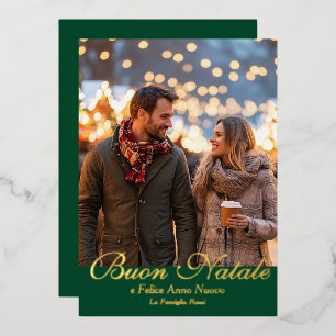 Carte De Vœux En Aluminium Green Buon Natale e Felice Anno Nuovo Script Photo