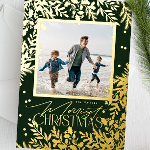 Carte De Vœux En Aluminium Green Classic Botanical Christmas One Photo