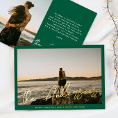 Carte De Vœux En Aluminium Green Frame Gold Brush Script Photo Christmas