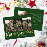 Carte De Vœux En Aluminium Green Modern Letting Cinq Photo Joyeux Noël<br><div class="desc">Green Modern Lettering Five Photo Joyeux Noël Foil Carte de vacances comprend quatre photos sur le devant avec de vrais détails en papier peint,  et une autre photo sur le dos avec de la place pour votre message plus long.</div>